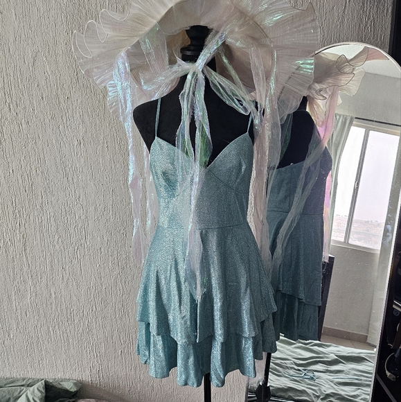 Blue Shimmer Tiered Dress - Picture 5 of 9